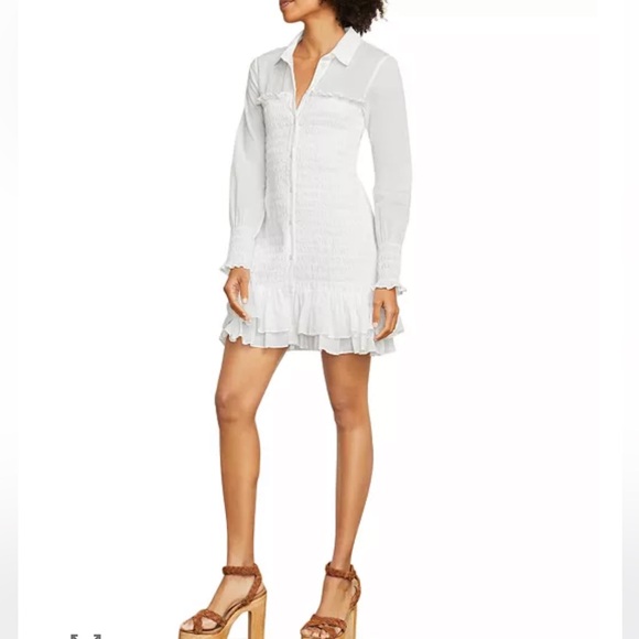 Veronica Beard White Kelsey Ruffled Smocked Mini Dress Size Small - Picture 3 of 14